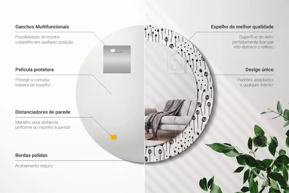 Bedrukte ronde spiegel Bloementekening