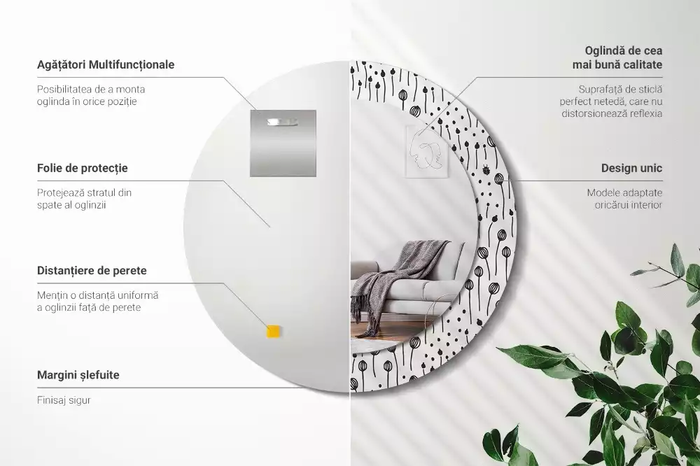 Bedrukte ronde spiegel Bloementekening