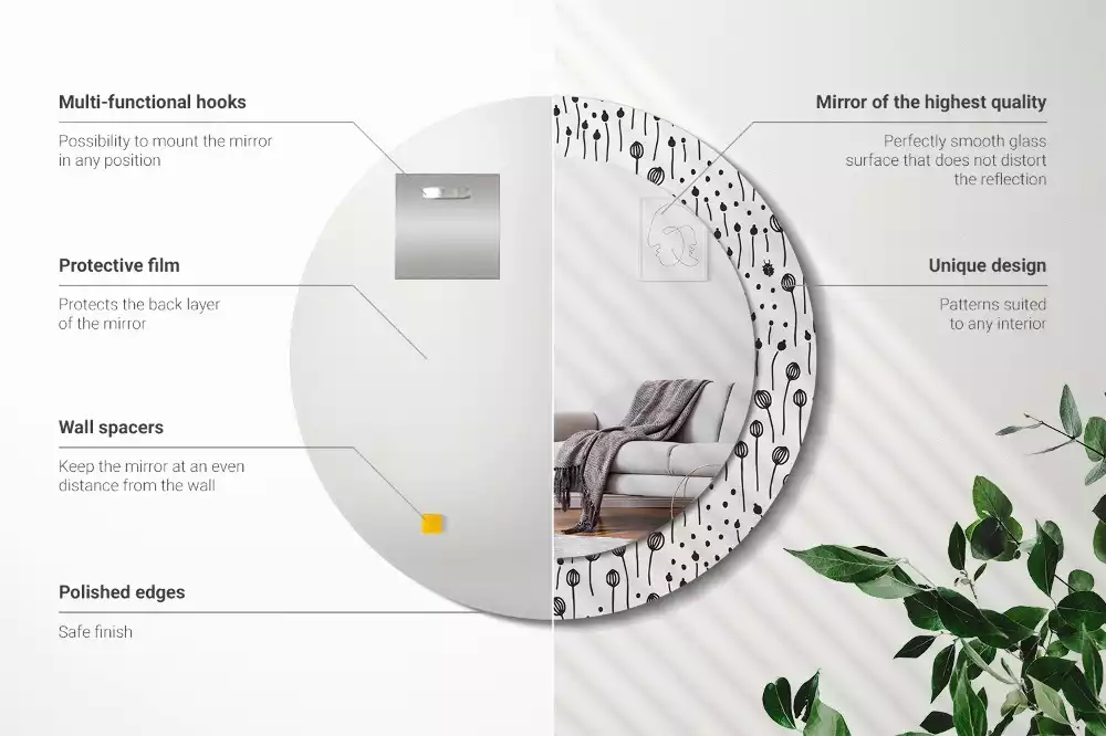 Bedrukte ronde spiegel Bloementekening