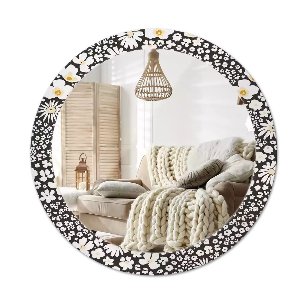 Ronde spiegel met bedrukte lijst Madeliefjes