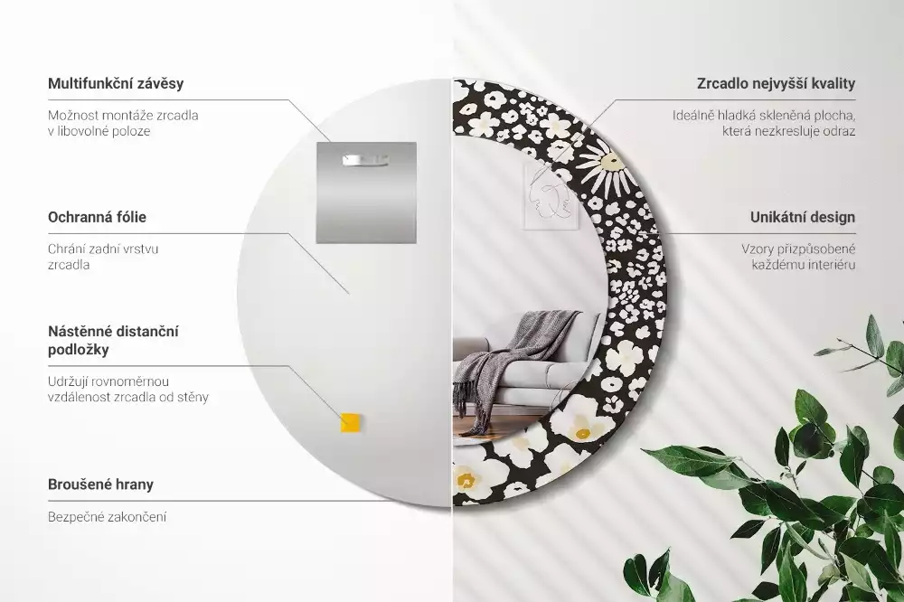 Ronde spiegel met bedrukte lijst Madeliefjes