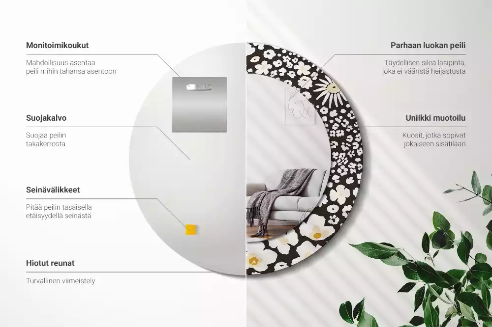 Ronde spiegel met bedrukte lijst Madeliefjes