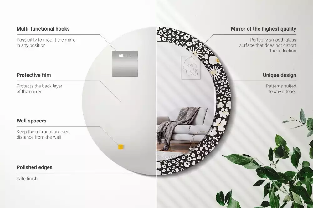 Ronde spiegel met bedrukte lijst Madeliefjes