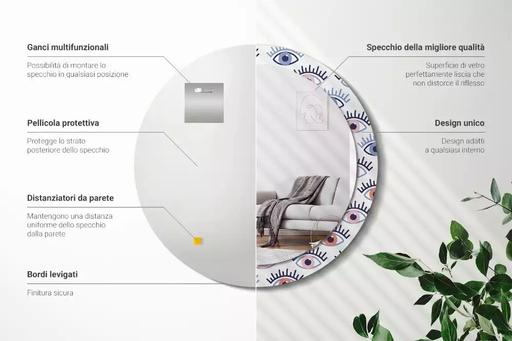 Bedrukte ronde spiegel Ogen