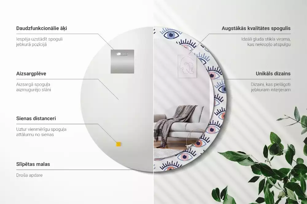 Bedrukte ronde spiegel Ogen