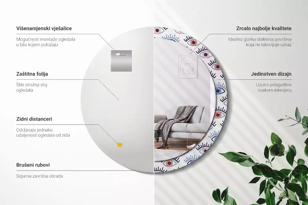 Bedrukte ronde spiegel Ogen