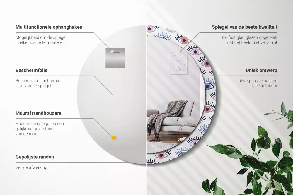 Bedrukte ronde spiegel Ogen