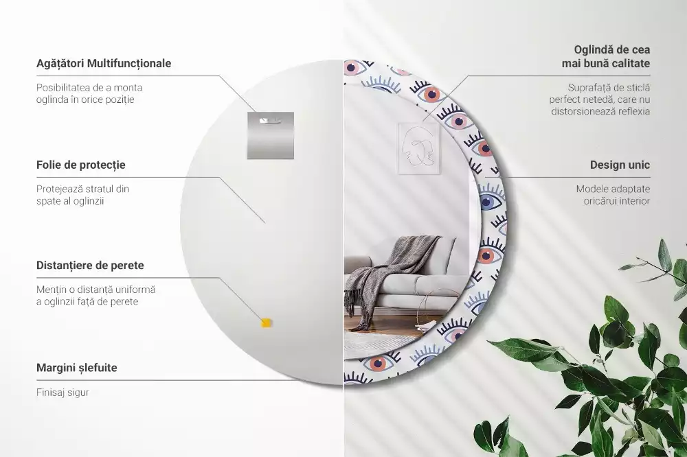 Bedrukte ronde spiegel Ogen