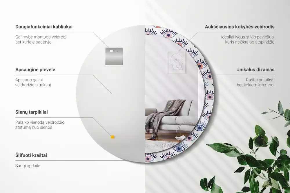 Bedrukte ronde spiegel Ogen