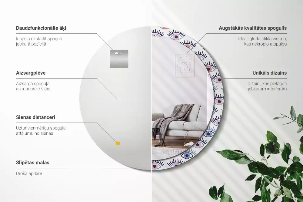 Bedrukte ronde spiegel Ogen