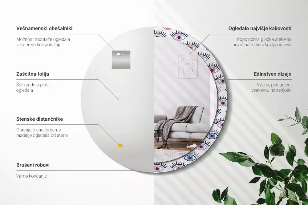 Bedrukte ronde spiegel Ogen