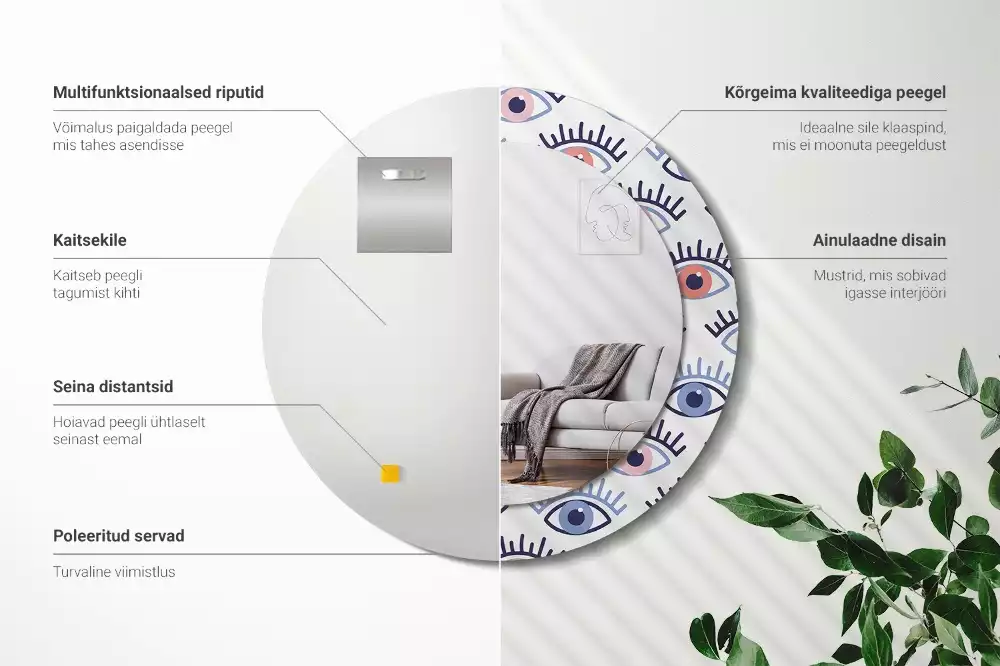 Bedrukte ronde spiegel Ogen