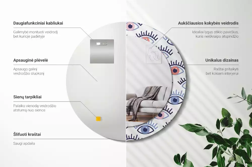 Bedrukte ronde spiegel Ogen