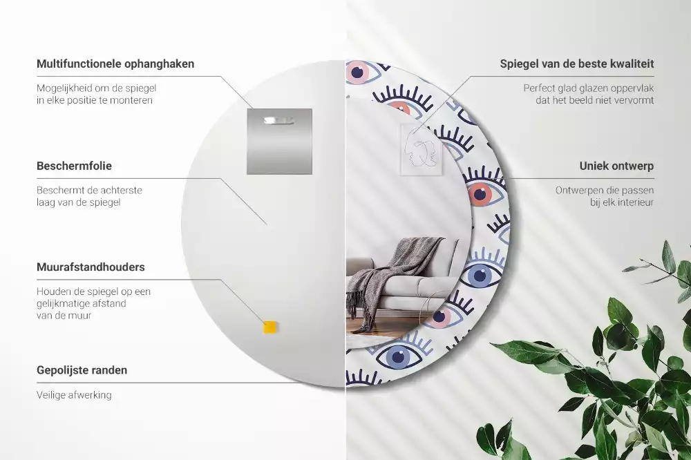 Bedrukte ronde spiegel Ogen