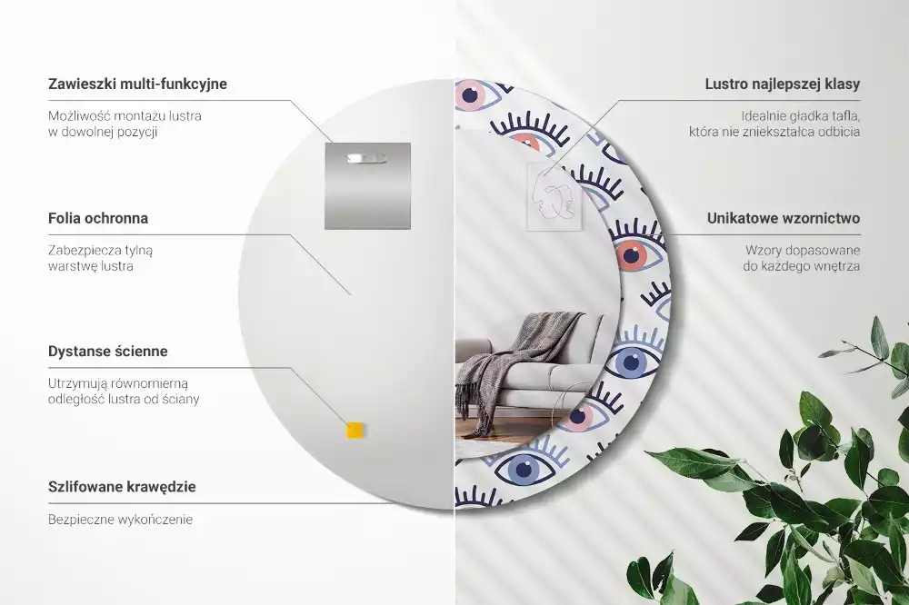 Bedrukte ronde spiegel Ogen