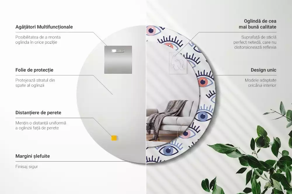 Bedrukte ronde spiegel Ogen