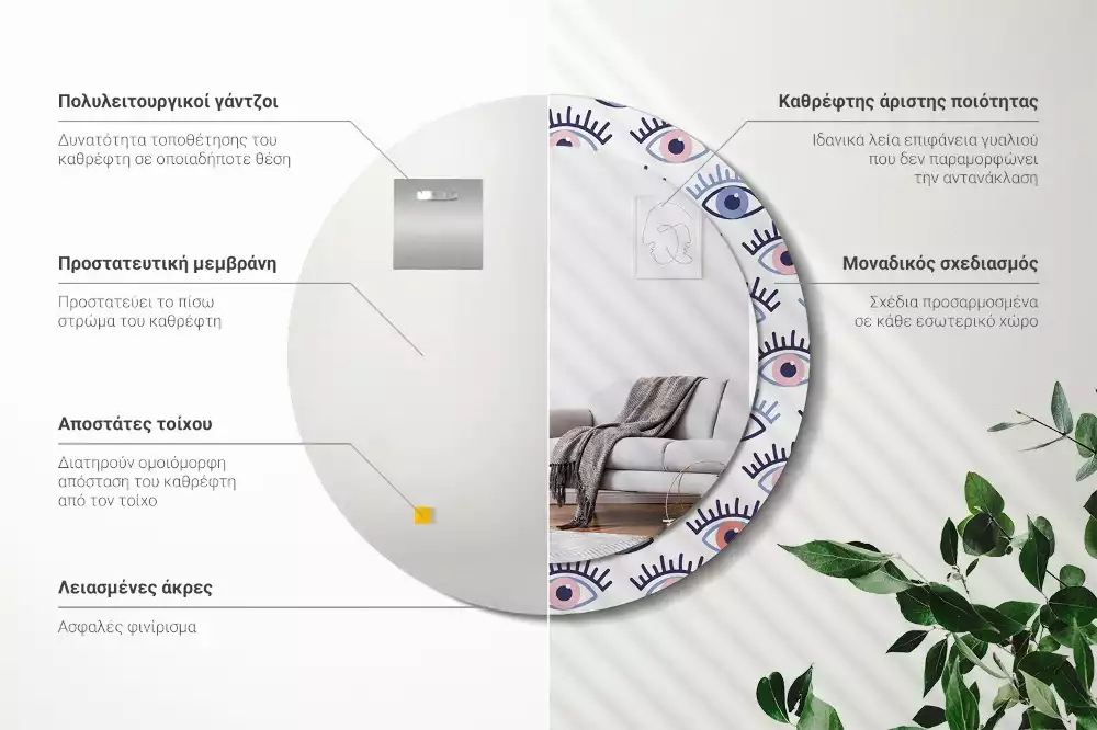 Bedrukte ronde spiegel Ogen