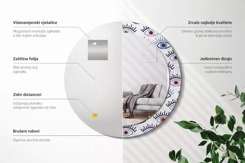 Bedrukte ronde spiegel Ogen