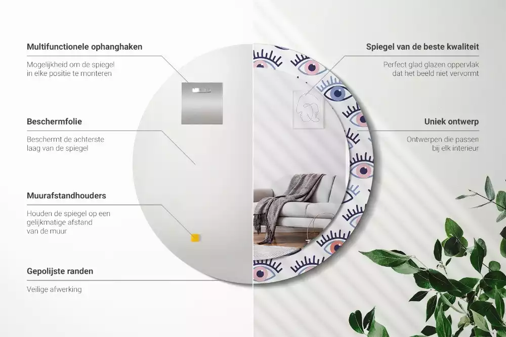 Bedrukte ronde spiegel Ogen