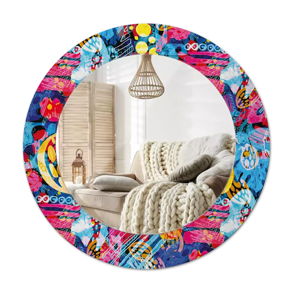 Ronde spiegel met decoratie Kleurrijke krabbels