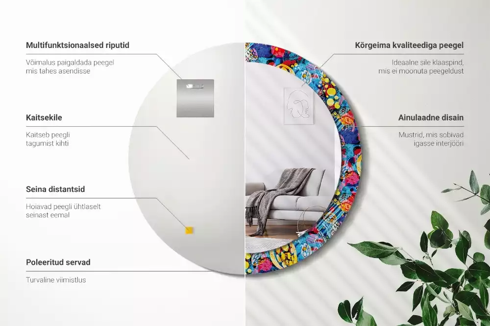 Ronde spiegel met decoratie Kleurrijke krabbels