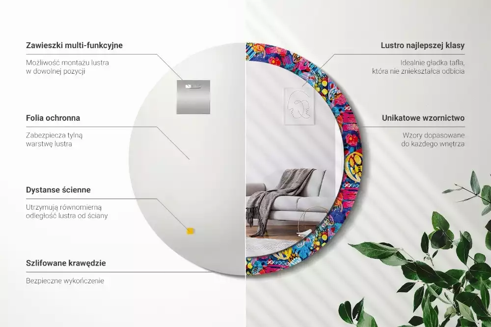 Ronde spiegel met decoratie Kleurrijke krabbels