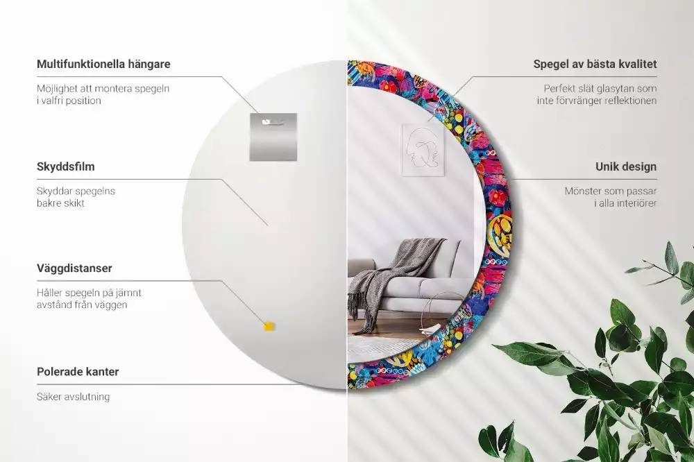 Ronde spiegel met decoratie Kleurrijke krabbels