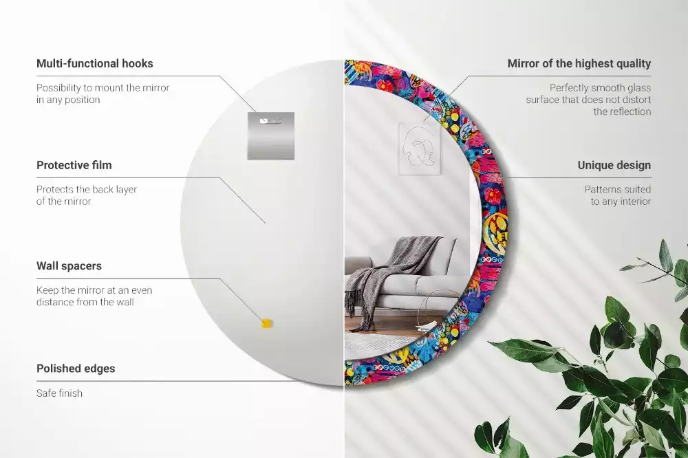 Ronde spiegel met decoratie Kleurrijke krabbels