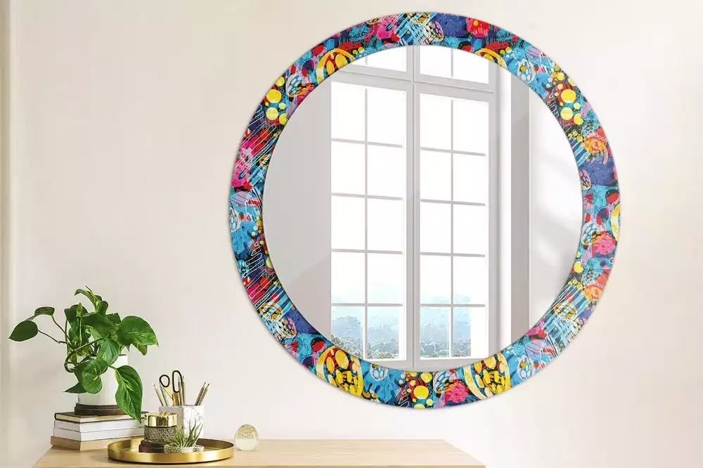 Ronde spiegel met decoratie Kleurrijke krabbels