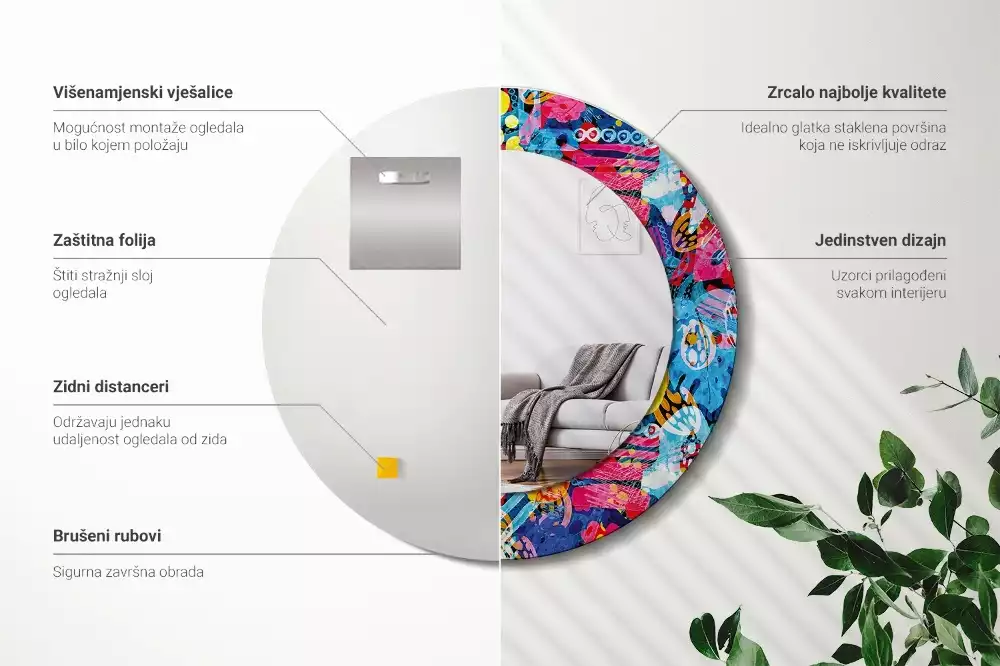 Ronde spiegel met decoratie Kleurrijke krabbels