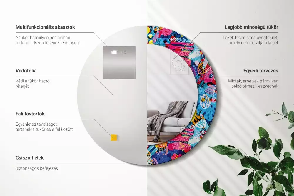 Ronde spiegel met decoratie Kleurrijke krabbels