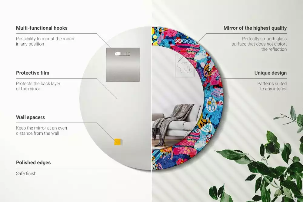 Ronde spiegel met decoratie Kleurrijke krabbels