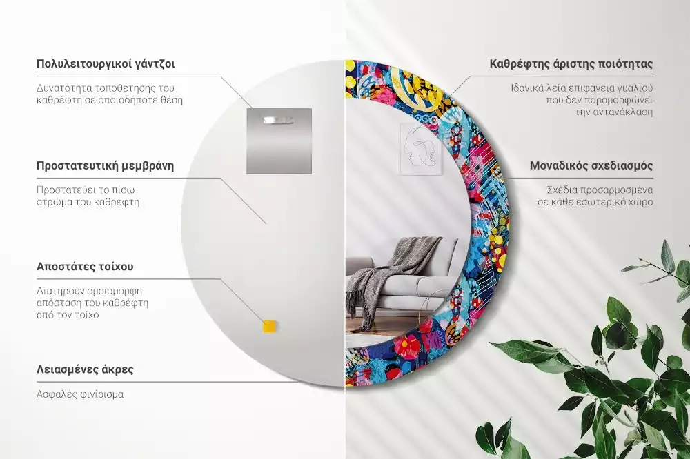 Ronde spiegel met decoratie Kleurrijke krabbels