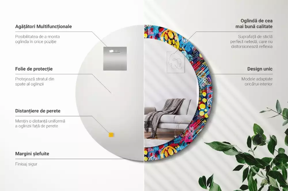 Ronde spiegel met decoratie Kleurrijke krabbels