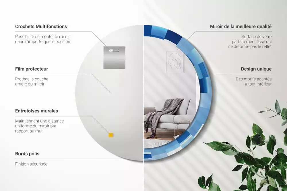 Bedrukte ronde spiegel Blauwe abstractie