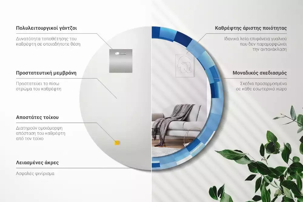 Bedrukte ronde spiegel Blauwe abstractie