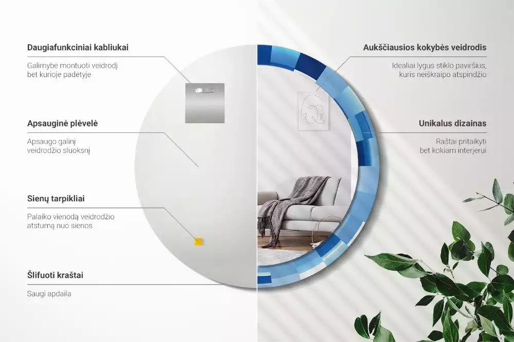 Bedrukte ronde spiegel Blauwe abstractie