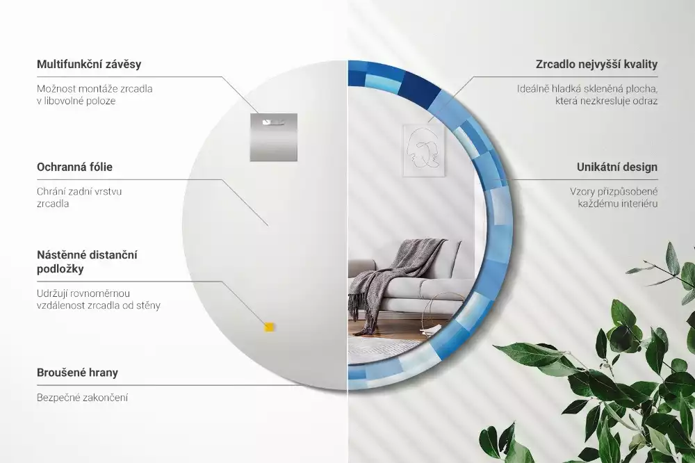 Bedrukte ronde spiegel Blauwe abstractie