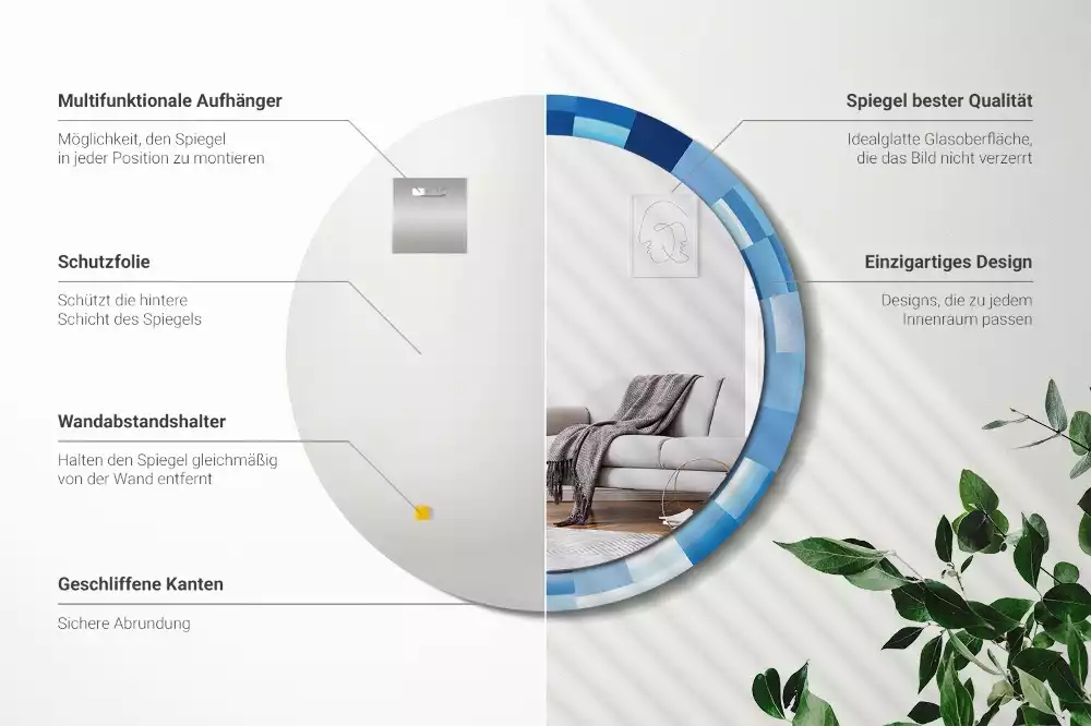 Bedrukte ronde spiegel Blauwe abstractie