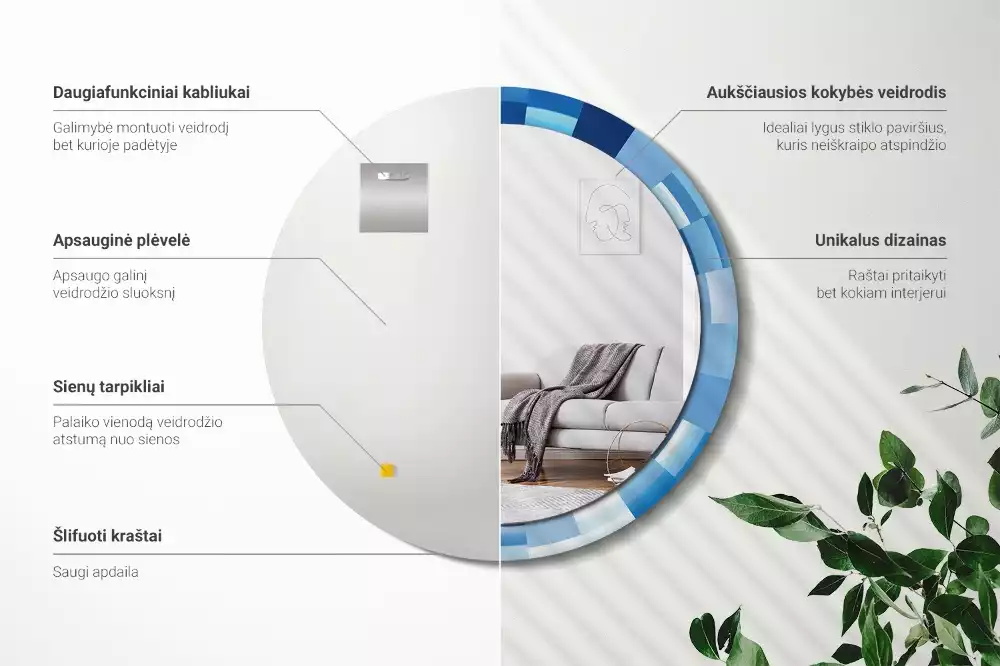 Bedrukte ronde spiegel Blauwe abstractie