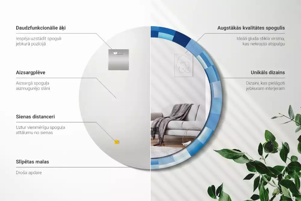 Bedrukte ronde spiegel Blauwe abstractie