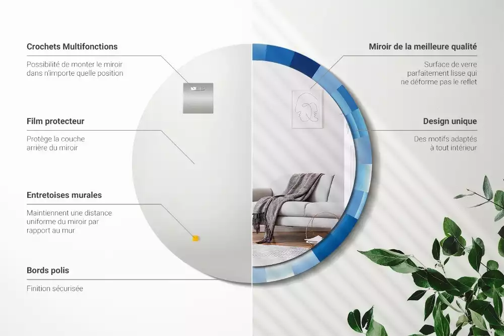 Bedrukte ronde spiegel Blauwe abstractie