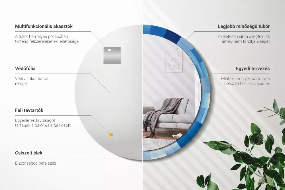 Bedrukte ronde spiegel Blauwe abstractie