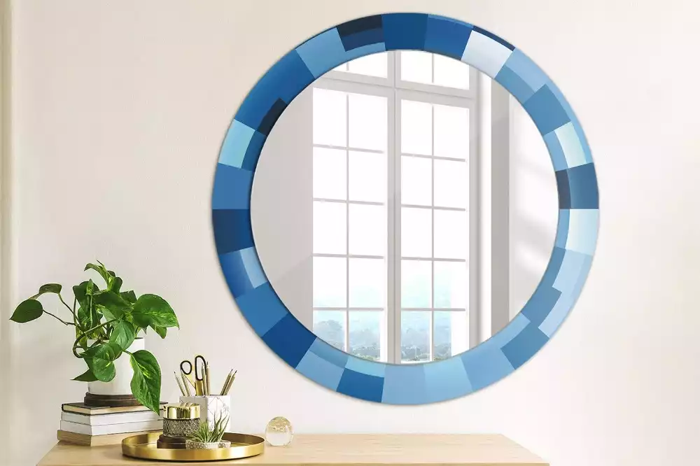 Bedrukte ronde spiegel Blauwe abstractie