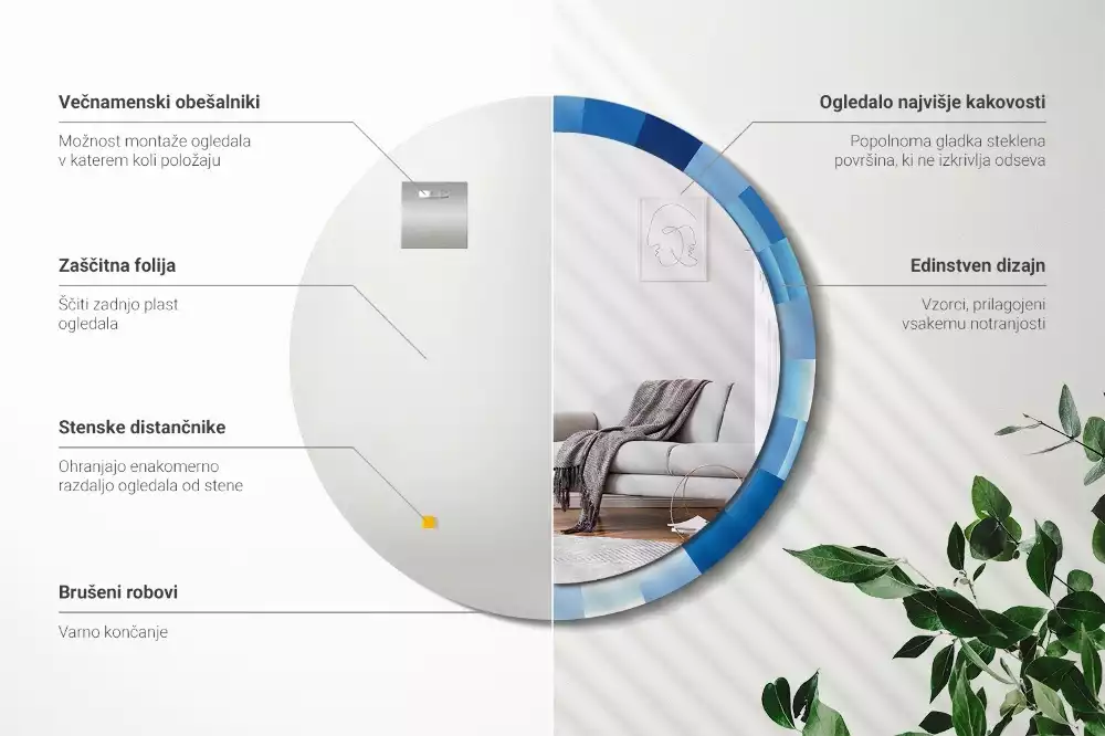 Bedrukte ronde spiegel Blauwe abstractie