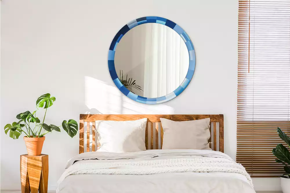 Bedrukte ronde spiegel Blauwe abstractie