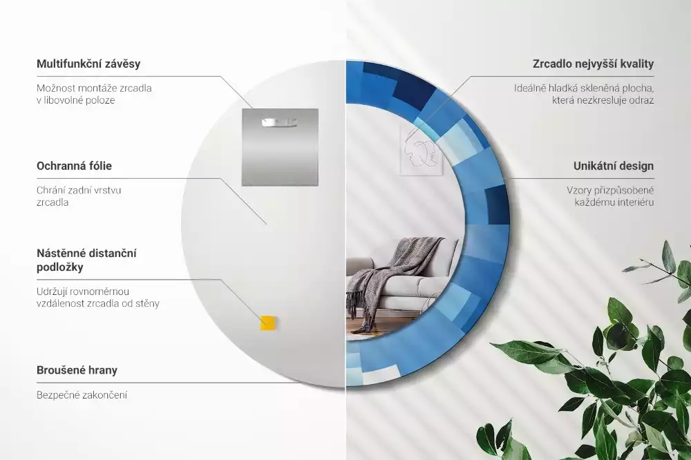 Bedrukte ronde spiegel Blauwe abstractie