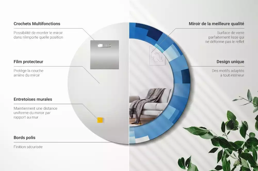 Bedrukte ronde spiegel Blauwe abstractie