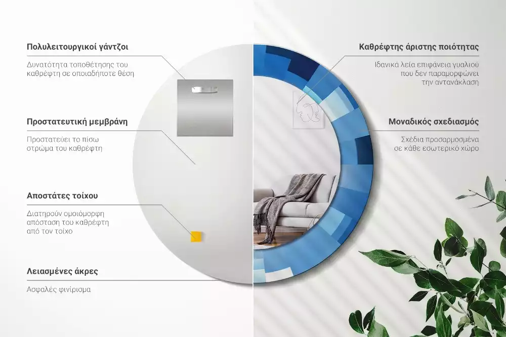 Bedrukte ronde spiegel Blauwe abstractie