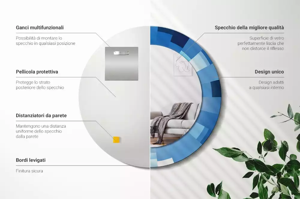 Bedrukte ronde spiegel Blauwe abstractie